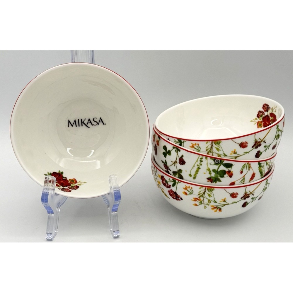 4‎ Mikasa Wildflower Garden Red Bowls 4.5" Fruit Dessert Sauce New Turnowsky